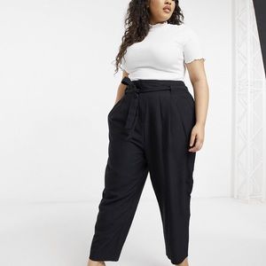 ASOS Curve Tailored Tie Waist Tapered Ankle Grazer Pants, size 16, black. NWT.